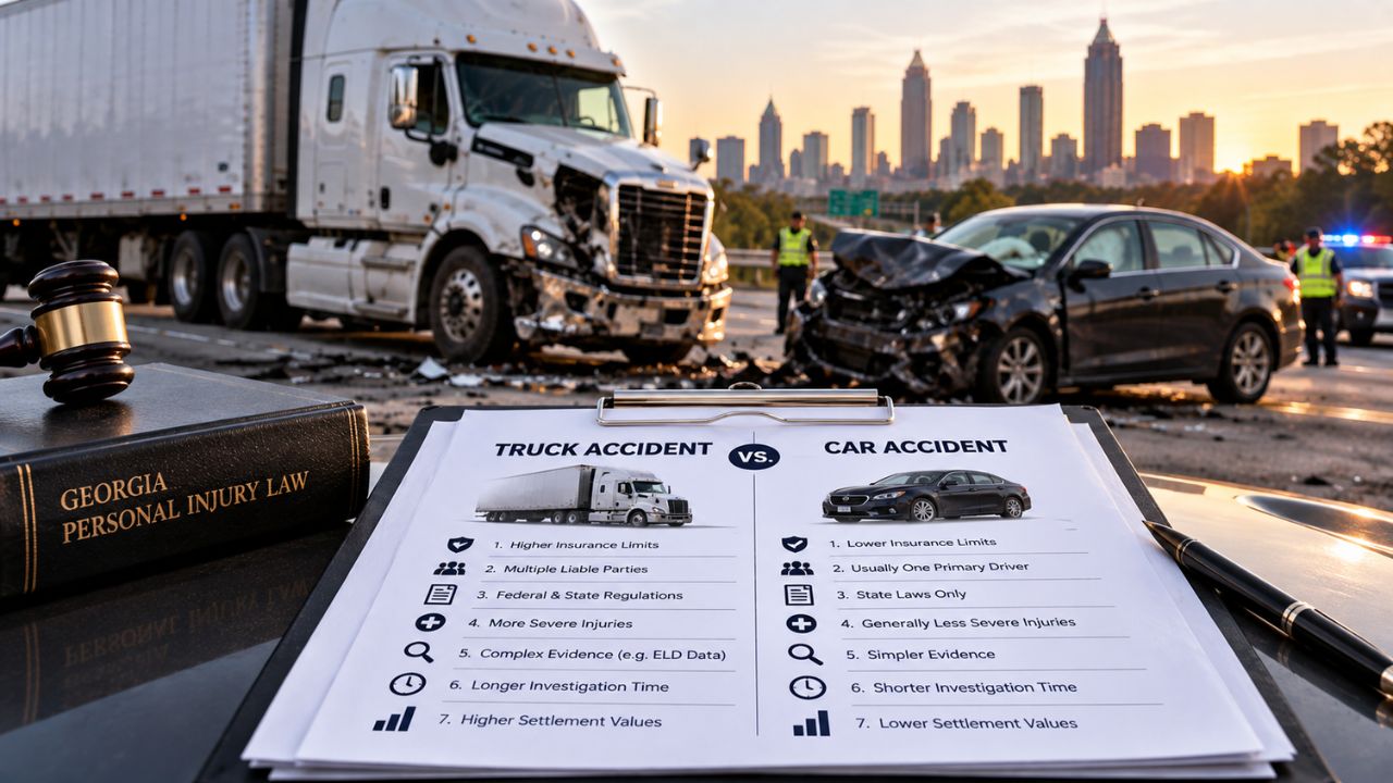 truck accident vs car accident claims 7 ga differences